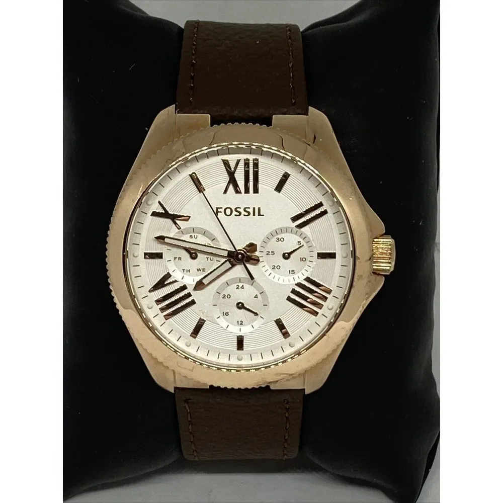 Fossil AM4622 Women's Brown Leather Analog White Dial Genuine Wrist Watch HK953